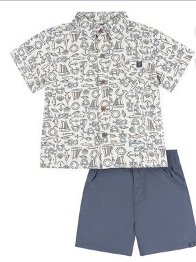 Gerber Nautical Print Short Sleeve Shirt & Blue Shorts Set